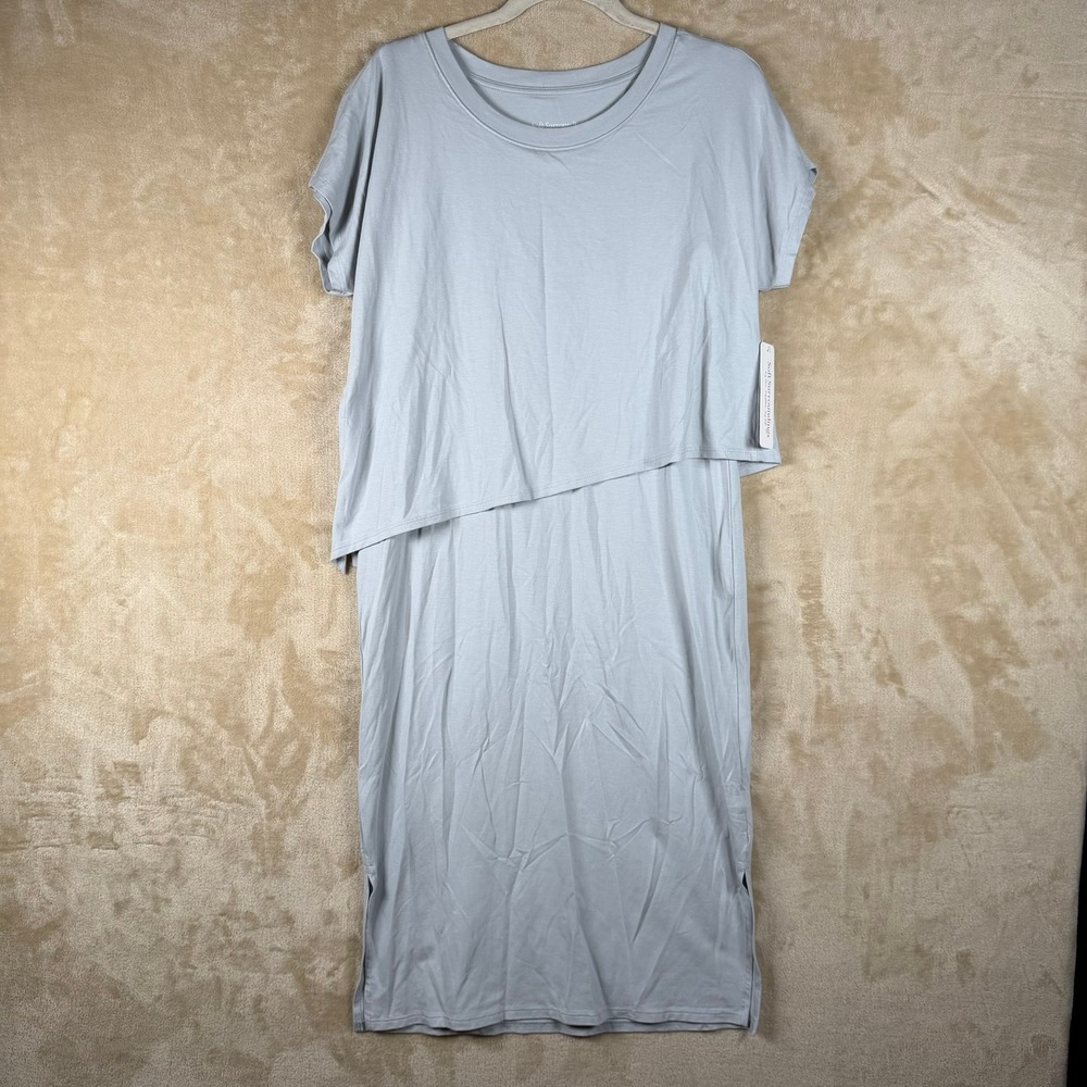 Soft Surroundings Mykonos Dress NWT Size XS Pearl Blue Pima Cotton Modal Layered